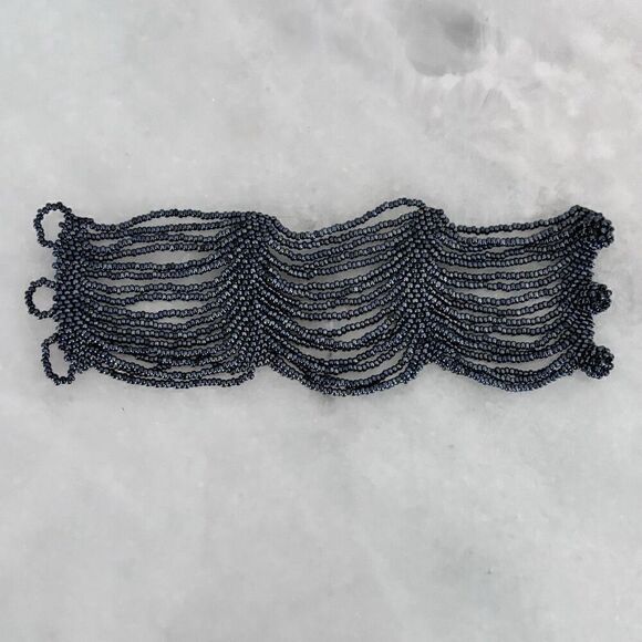 Multi-Layered Draped Beaded Toggle Statement Bracelet Black OS - Picture 2 of 3